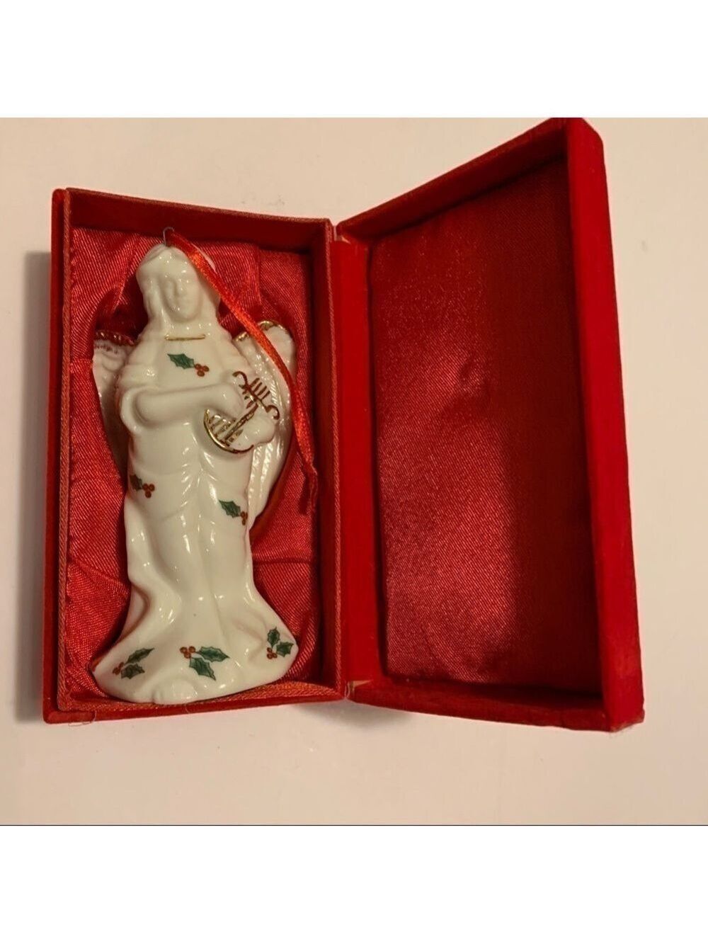 Vintage musical angel ornament ivory and gold